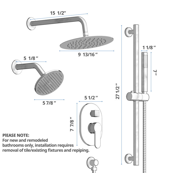 EVERSTEIN DualJetSpa 10" HighPressure Rainfall Shower Faucet with